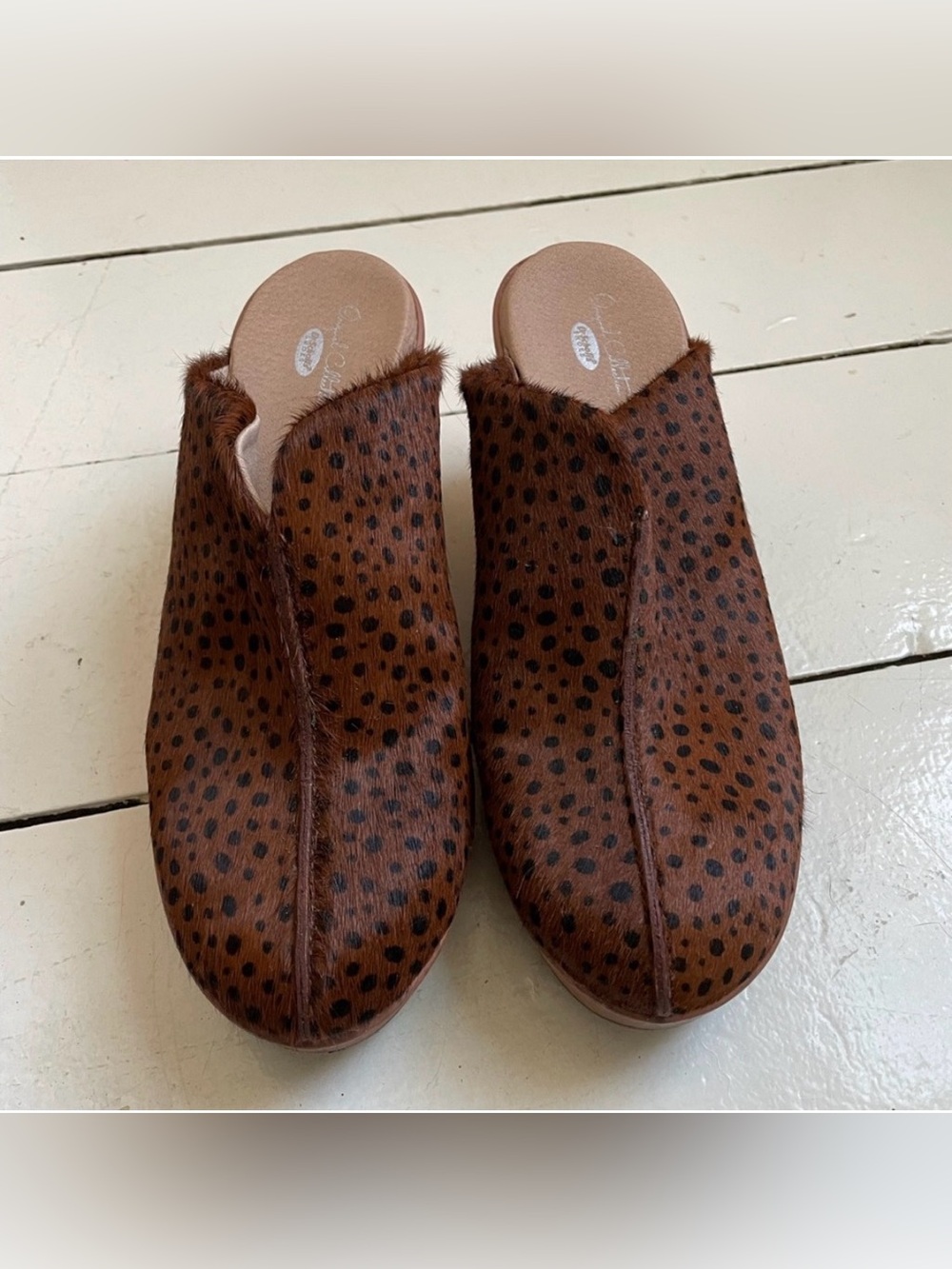 Dr Scholl’s Shoes Women’s Size 8.5 Clogs Fur Mules NEW Animal Print Wedges